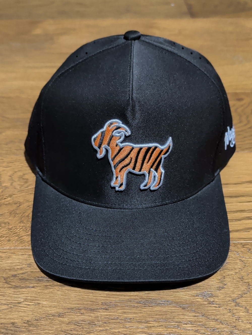Waggle Golf Tiger Goat Snapback Hat Black Performance Perforated Baseball Cap